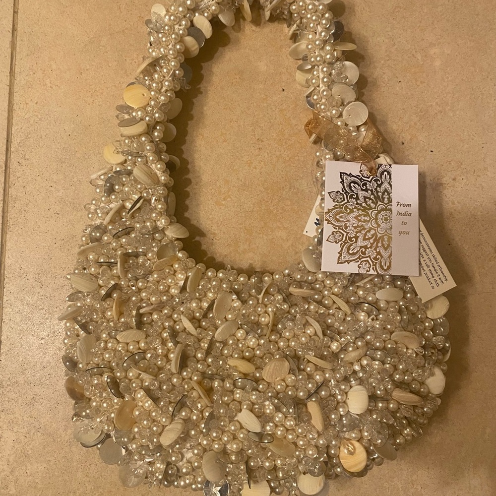 From India to You/Made in India crystal and faux pearl beaded satchel purse
